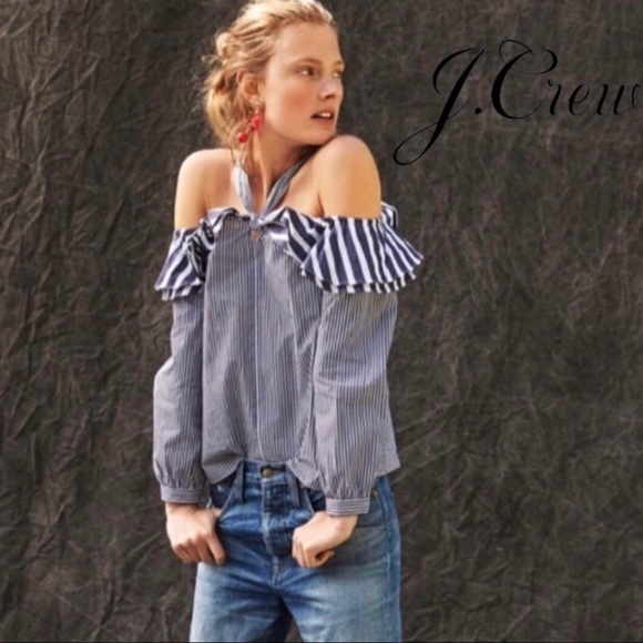 J. Crew Tops - 🆕 J. Crew Striped Off-the-Shoulder Tie-Neck Top